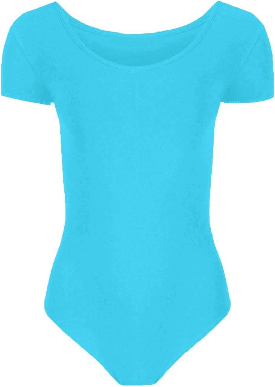 Girls Short Sleeve Bodysuit Dance Ballet Leotard Kids Plain Stretchy Microfibre Leotards Top