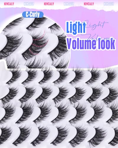 Newcally Lashes False Eyelashes Cat Eyes Wispy Natural Faux Mink Lashes 14 Pairs Pack Light Volume Short Fake Eye Lashes Multipack