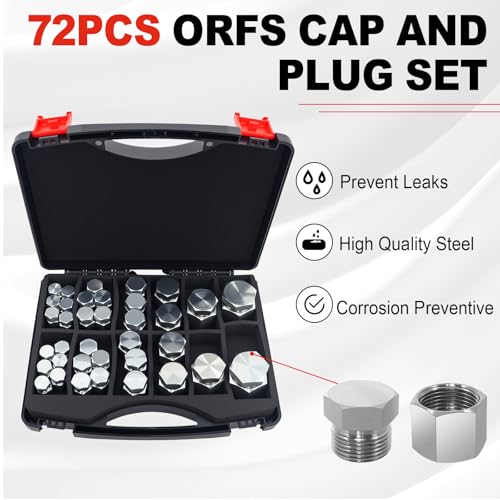 Image of 72PCS ORFS Flat Face Seal Cap and Plug Kit, 2025 Upgraded Leak-Proof Hydraulic Design, O Ring Face Seal Fitting Kit with Precision Thread