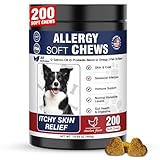 Dog Allergy Chews 200 Treats, Dog Allergy and Itching Skin Relief Bites Immune Support Dogs Probiotics for Yeast, Itchy Skin and Itchy Ears Anti Itch Licking Paws Treatment for Dogs Seasonal Allergies