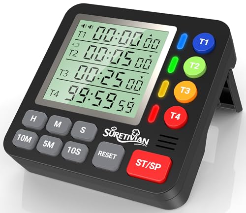 Digital Kitchen Timer for Cooking - 4 Channel Count Up