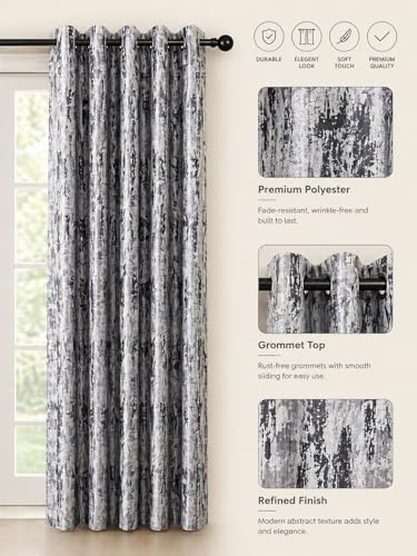 Image of HUTI Home Room Darkening Window Curtain for Home | Heavy Polyester Knitted Jacquard Look Eyelet Curtain | Texture Print | Grey | 5 Feet (120 x 152 cm) | Set of 2