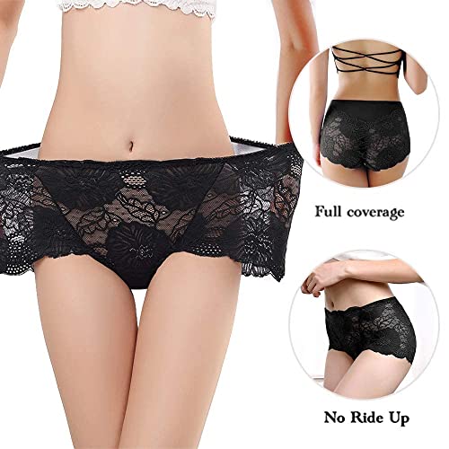 Image of PHOLEEY Womens Sexy Underwear Lace Panties High Waisted Plus Size Ladies Brief for Women 5-Pack