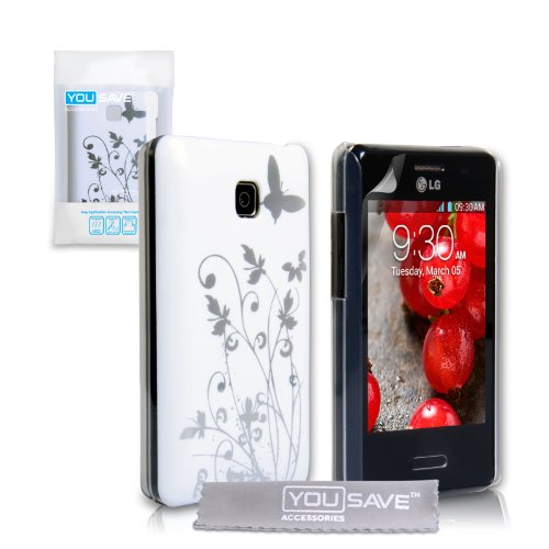 Coque LG Optimus L3 II Etui Blanc / Argent Dur Floraux Papillon Housse