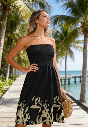 Image of Zyyfly Strapless Dress for Women Summer Beach Boho Smocked Tube Top Dress