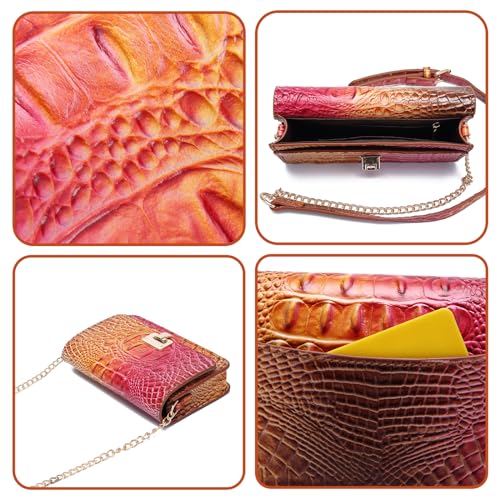 Image of Makcr Joacbv Small Crocodile Crossbody Cell Phone Purse for women Vegan Leather Clutch Wallet with Leather Shoulder Strap | Small
