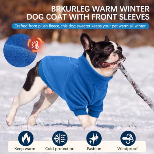 Image of BRKURLEG Dog Sweater, Warm Fleece Dog Winter Coat, Blue, L