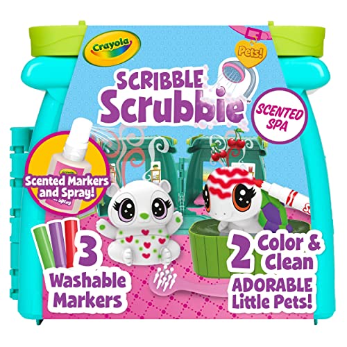 Image of Crayola Scribble Scrubbie Pets Scented Spa Playset for Kids Washable Reusable Pet Toy Set with Tub, Scrub Brush & 3 Scented Markers, Creative Color & Wash Art Toy, Gift for Girls & Boys Ages 3+