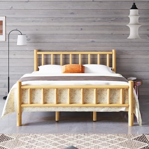Farmhouse-Log-Bed-Frame-King-Rustic-Style-Pure-Solid-Pine-Cylinder-Construction-Bed-Fits-Mattresses-and-Box-Springs-Natural-Finish Farmhouse Log Bed Frame King Rustic Style Pure Solid Pine Cylinder Construction Bed Fits Mattresses and Box Springs Natural Finish
