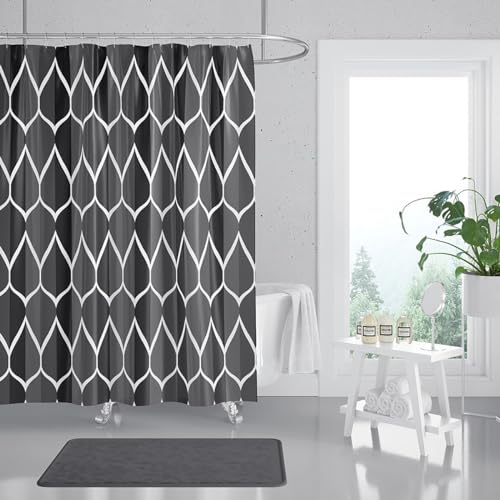 Tennove Shower Curtain 220x200cm Mildew Resistant Waterproof Thick Heavy Duty Polyester Bathroom Shower Curtain Liner Long Washable Decorative Bath Curtain with Hooks
