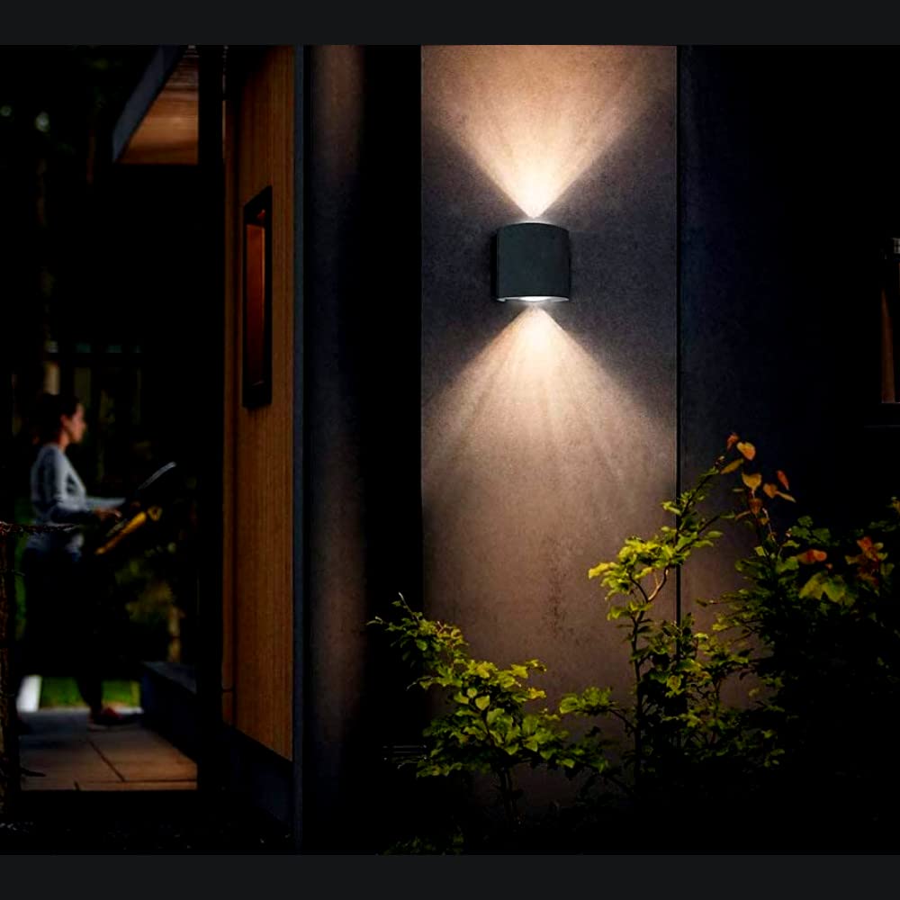 D'Mak 2 Watts 2 Ray Oval Up-Down Outdoor LED Outdoor Waterproof IP65 Exterior Wall Step Light Fixture Waterproof Lamp (Warm White, Black Body) 2 Watts 2 Ray (Pack of 5) 3