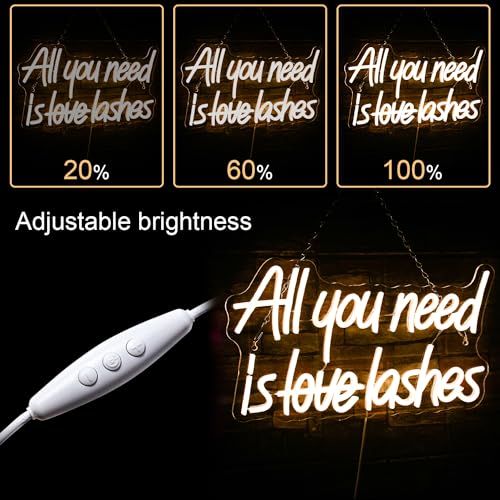 Image of WLHOPE All you need is Lashes Neon Sign, Warm White Led Neon Signs for Wall Decor, Lash Neon Signs Letter Neon Lights for Bedroom Bar Party Girls Room Nail Room Salon, Lash Room Decoration
