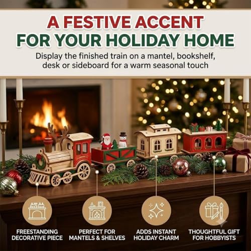 Rompecabezas 3D de tren de madera navideño DIY: kit de construcción 5pcs 5