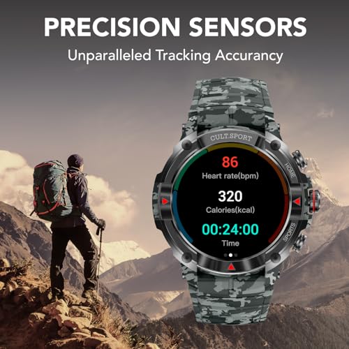Image of CULTSPORT Cult Ranger Xr 1.43 inch AMOLED Outdoor Rugged Smartwatch For Men,850 Nits,Always On Display,Bluetooth Calling, 420Mah Battery,Sports Recognition, Health Tracking, Round Digital Watch,Camo Green