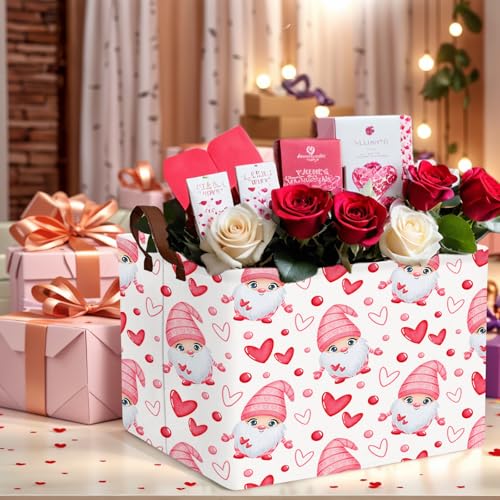 Image of Cute Large Valentine's Day Gift Basket Empty Heart Decor Storage Bin for Kid Baby Room Decor (Dwarf Elf Love)