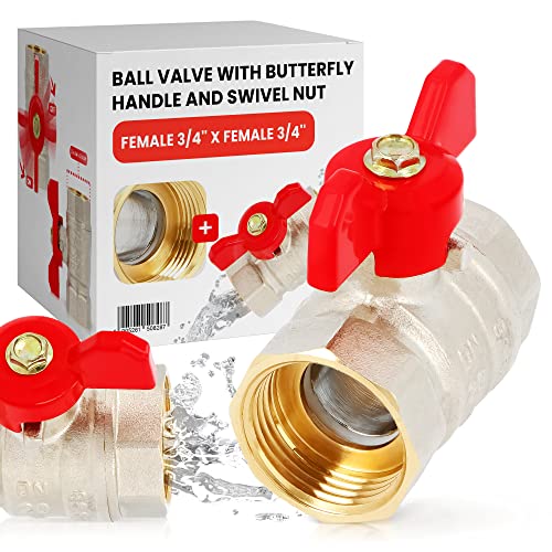Válvula de Bola Tornillo Mariposa 3/4'' x 3/4'' Rosca Interna Tuerca de Embalaje Válvula de Esfera de Agua Latón Grifo Cierre Robusto Estanqueidad