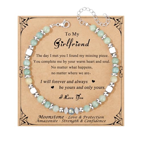 JoycuFF Girlfriend Ideas Gifts, Christmas Birthday Gifts for Girlfriend, Valentines Mothers Day Anniversary Unique Gift Present for Her Amazonite Moonstone Bracelets for Women