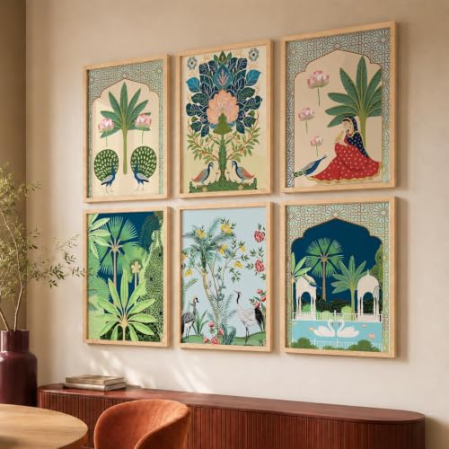 Image of kotart Premium Digital Madhubani Paintings with Frame for Home Decoration - Pichwai Decor Painting for Living Room Bedroom Office Room Decor - Pack of 6 (Art 2)