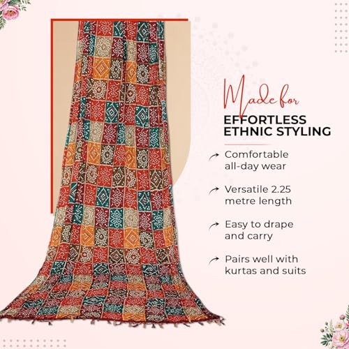Image of Traditional Bandhini Printed Cotton Silk Dupatta, Multicolour, 2.25 x 0.9 Metres, Polka Dot Pattern