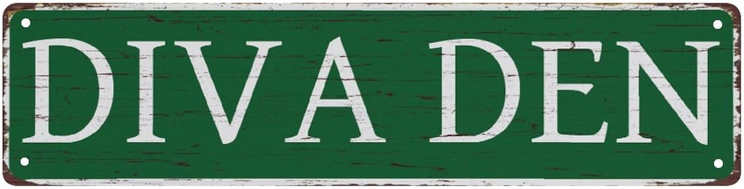 peiyeety Vintage Metal Tin Sign Diva Den Vintage Sign, Retro Wall Decor for Home, Bar, Garage, Cafe, Man Cave, Game Room, Lounge, Rustic Wall Art for Indoor and Outdoor Decoration, 4x16 Inch