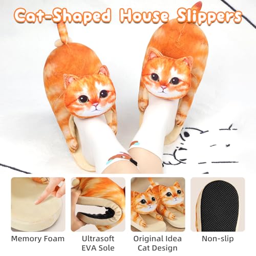 Funny Cat Slippers for Women,Fuzzy Animal Indoor House Shoes with Soft Memory Foam,Comfy Plush Warm Slip-on Slippers,Cat Gifts for Cat Lover4