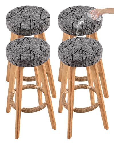 Image of CRFATOP 4 Pack Waterproof Bar Stool Covers Round Seat Slipcover,M,15 | 12-15 In Stretch Counter Cushion Protector, Washable, Pet Friendly, for Bar Kitchen Living Room Decor, No Cushion or Pad