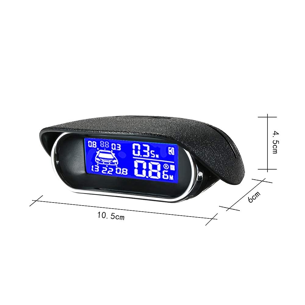 Riloer Kit sistema di rilevamento radar di parcheggio per retromarcia per auto, schermo LCD digitale + 6 sensori di backup per retrovisione + scatola di controllo digitale, con messaggio di allarme