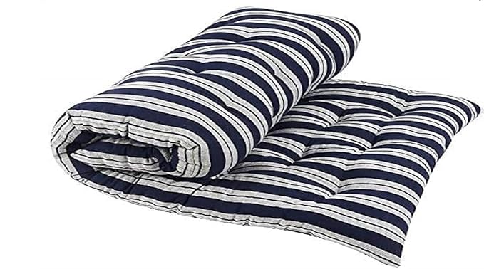 Unite source Soft Black Cotton Filled Foldable Quilt | Single Bed Rui ka Mattress, Blue-White (Short Queen 72X45 Inches)
