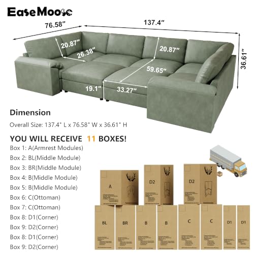 Image of EASE MOOSE Faux Leather Couch Bed, Modular Sectional Sofa Sleeper, Green