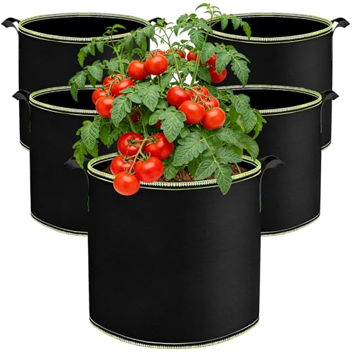 Biamaleu 22L Pflanzsack 5 Stück Stofftopf Pflanzsäcke mit Griffe Pflanzsack Kartoffeln für Kartoffeln Tomaten & Erdbeere Blumen Pflanzen und Mehr für Balkon Terrasse Gewächshaus Garten (22L)