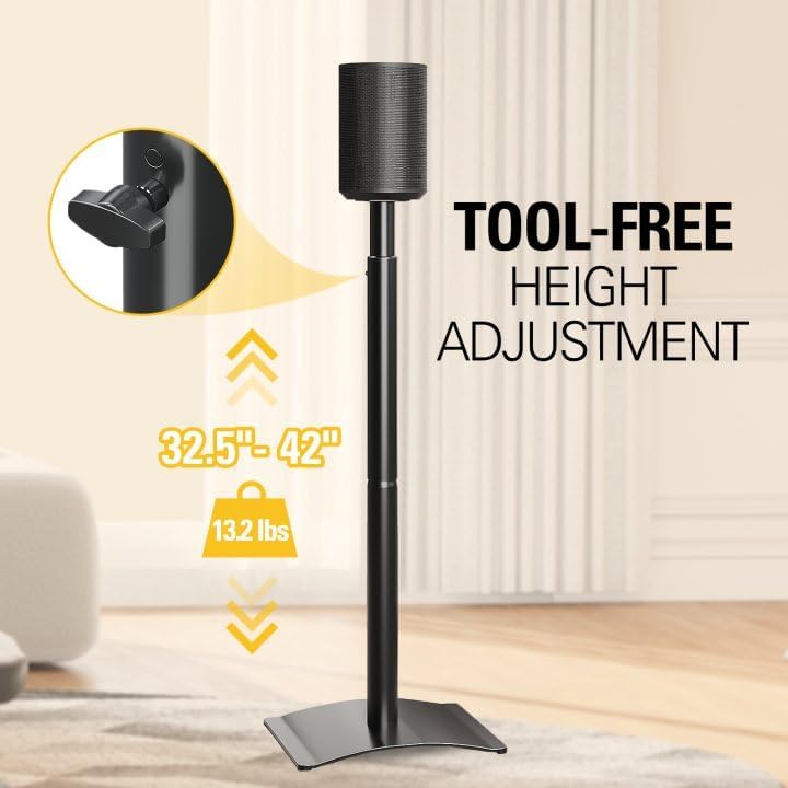 Mounting Dream Speaker Stand for Sonos Era 100, One, One SL, Play:1, Height Adjustable 32.5"- 42", Single Surround Sound Speaker Stand with Cable Management, 13.2 LBS Loading MD5411 - Image 2