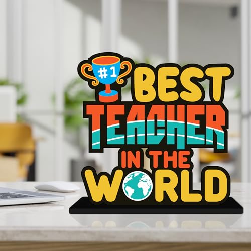 Image of Artvibes Best Teacher in the World Quotes Table Decor for Office Desk | Home Decoration Items | Living Room | Modern Art Wooden Showpiece Decorative Gift item (SP 1188)