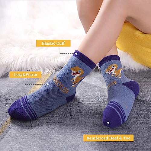 FNOVCO Kids Wool Socks Toddler Warm Thick Wool Hiking Thermal Cozy Boot Crew Socks for Boys Girls 6-Pack (8-12 Years, Dinosaur 03)2