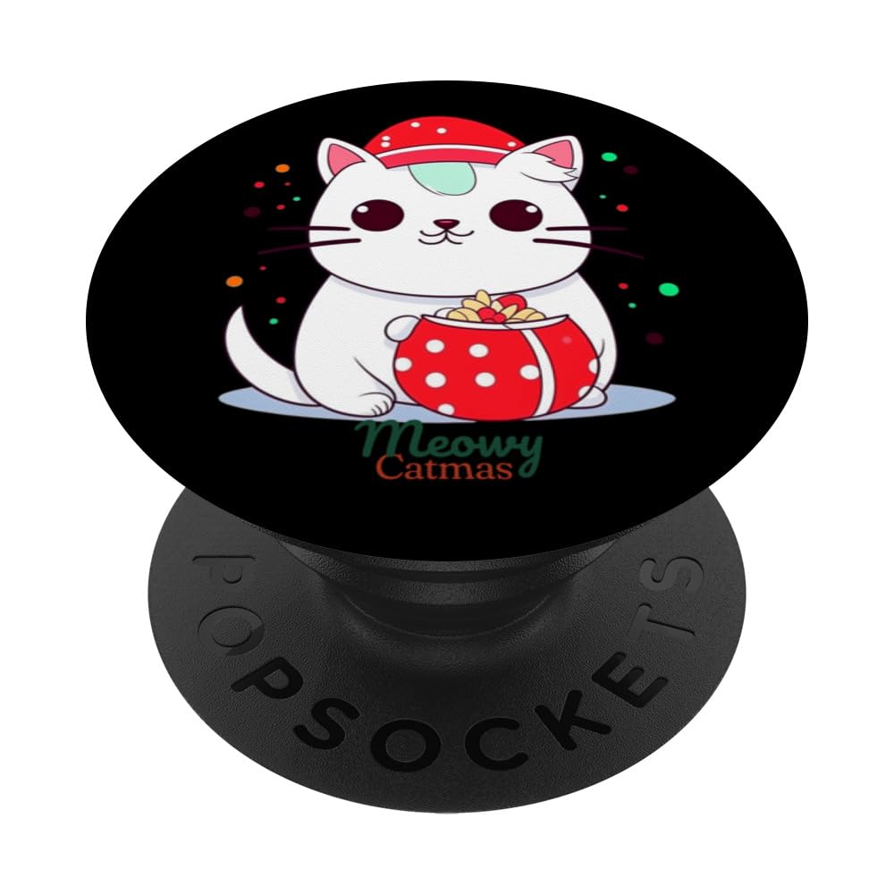 Meowy Catmas - Cute Kawaii Christmas Cat PopSockets Standard PopGrip