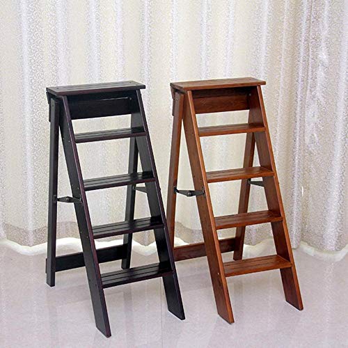 Taburete escalera plegable de 3 peldaños de madera marrón multifunción 6