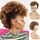 UAmy hair Afro High Puff Bun Mohawk Ponytail with Bangs Jerry Curls Non Drawstring Ponytail with 6 BB Clips in Synthetic Fauxhawks Afro Puff Kinky Curly Ponytail Extensions for Black Women T30