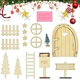 VGECEE 16 Set di Accessori per Porta Gnomo, Porta Elfo Natale Porta Fatata in Legno Non Verniciato Porta delle Fate di Natale per Casa delle Bambole per DIY, Decorazione Natalizia, Regali per Bambini