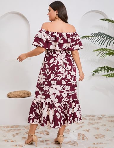 Image of KOJOOIN Women Plus Size Off Shoulder Maxi Dress Ruffle Flowy Casual Summer Boho Long Dresses