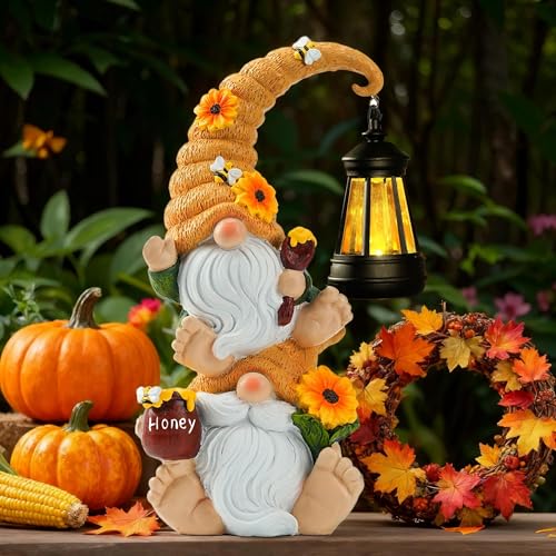 Garden Gnome Statue with Solar Lights – Large Outdoor...
