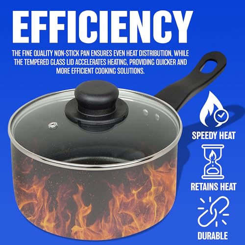 16cm Milk Pan + Glass Lid - Sauce Pot Tea Handle Kitchen Non Stick Cookware | Easy to Clean | Stay Cool Wooden Handle | Boil Eggs, Warming Milk - Image 6