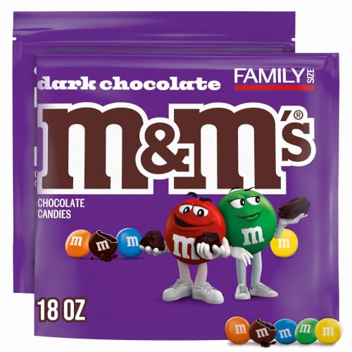 M&amp;M'S Dark Chocolate Candy, Family Size Bulk Candy Chocolate, 18 oz Resealable Bulk Dark Bag (Pack of 2)