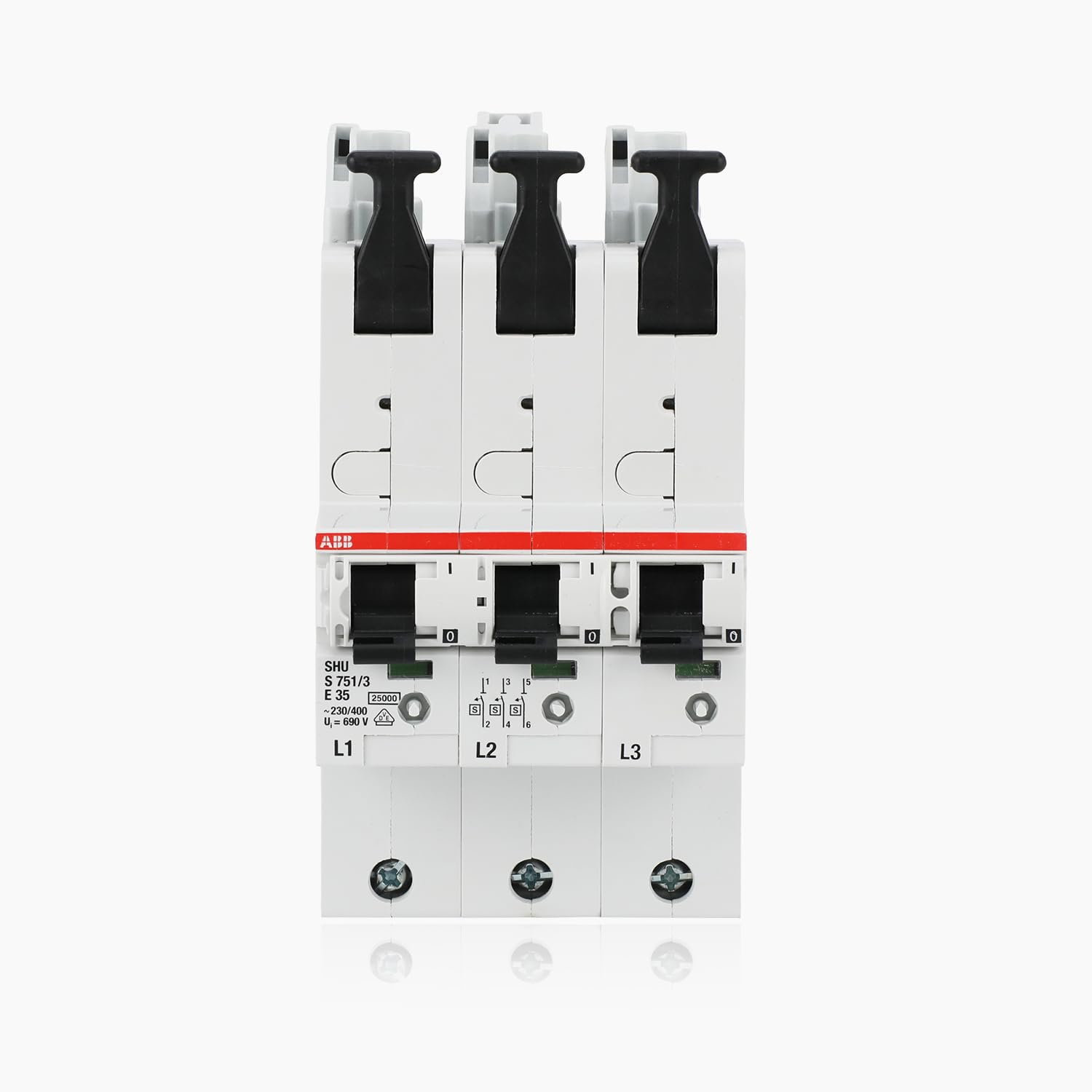 ABB Stotz S&J Hauptsicherungsautomat S751/3-E35 (1er) | E-Charakteristik, 25kA Schaltvermögen, Montage auf 40mm Hutschiene IP20 Schutz 2CDS781001R4352
