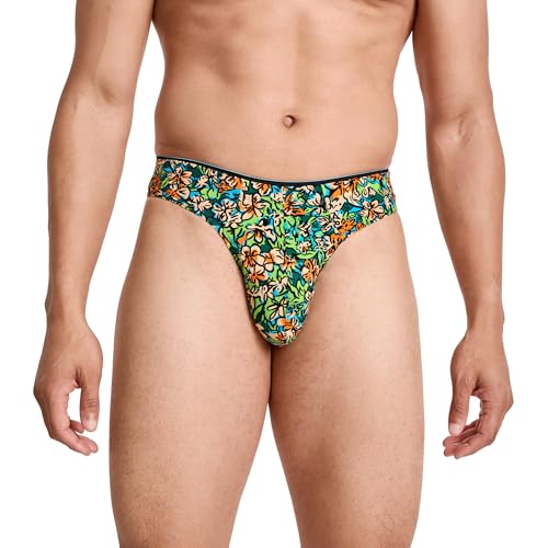 Jockey Men's Underwear True Style Thong - 3 Pack, Bright Tropics/Black/Shoreline Stripe, 2XL2