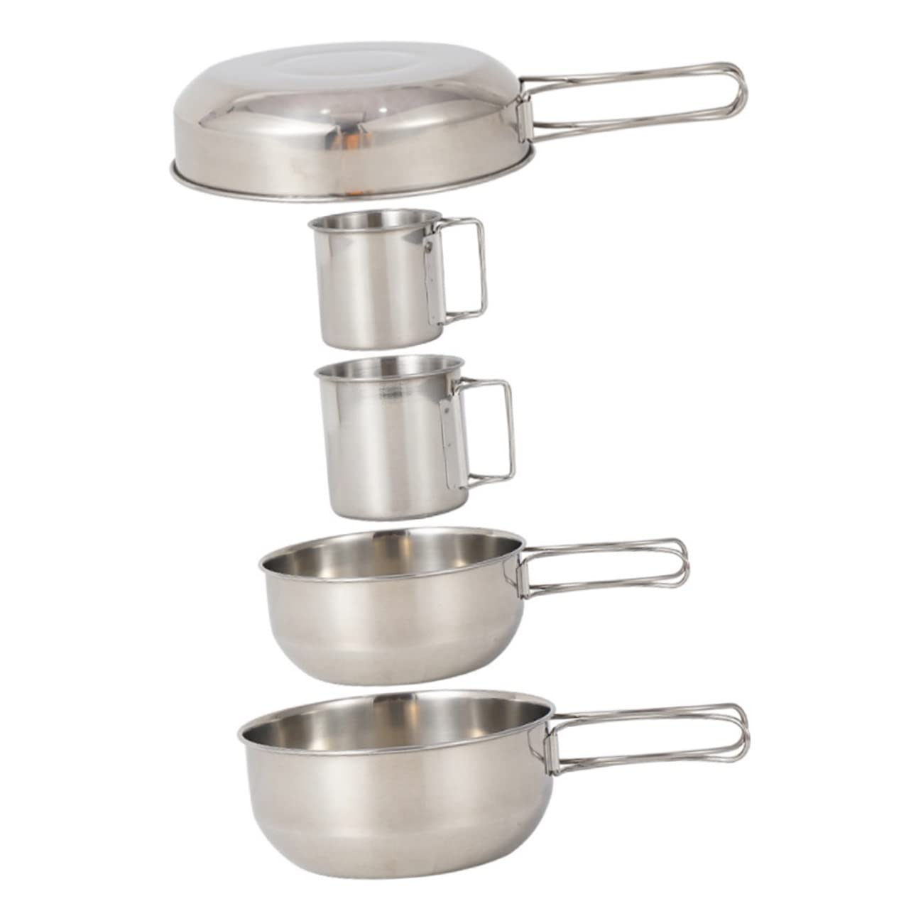 MUSISALY 5Pcs Stainless Steel Camping Cookware Set Durable Tableware for Picnic Fishing BBQ Includes Saucer Pots Cups Easy to Clean Handle for Storage