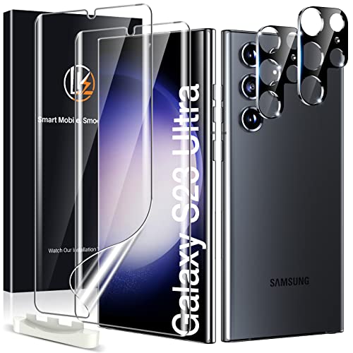LK [2+2 Piezas Compatible con 2 Piezas TPU Protector de Pantalla Samsung Galaxy S23 Ultra 5G con 2 Piezas Cristal Templado Protector Camara Galaxy S23 Ultra, Equipado con Marco de Posicionamiento