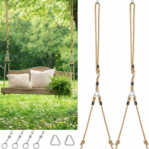 Seenelling 2 Pack Porch Swing Rope Kit Adjustable Swing Bed Straps Holds 800 Lbs Heavy Duty Claws for Porch Garden Patio (115 Inches 9.6 ft)