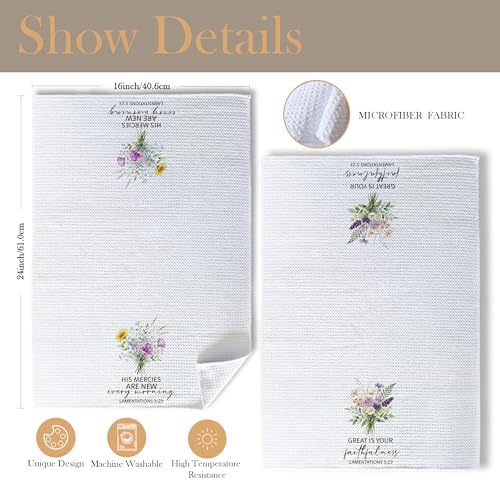 Image of Christian Floral Kitchen Towels, Inspirational Flower Bible Verse Dish Tea Towels for Kitchen, Christian Gifts for Women Faith Decorative Hand Towel for Bathroom Decor, 16x24 Inch Set of 2