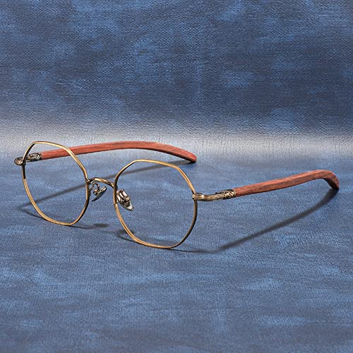 Gafas de Lectura de Titanio poligonales con Estilo Retro para Hombres y Mujeres, lectores de computadora con Bloqueo de luz Azul y Brazo de Madera (Color: Negro, tamaño: 2,75x)