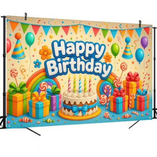 Image of BlissYard Rainbow Cake Birthday Banner Backdrop 71x43 Inch