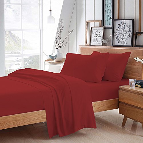 BudgetLinen Lot de 4 draps de lit à Eau en Coton égyptien 600 Fils, 100% Coton, Bordeaux, 5' x 7' American Queen_Attached Cover
